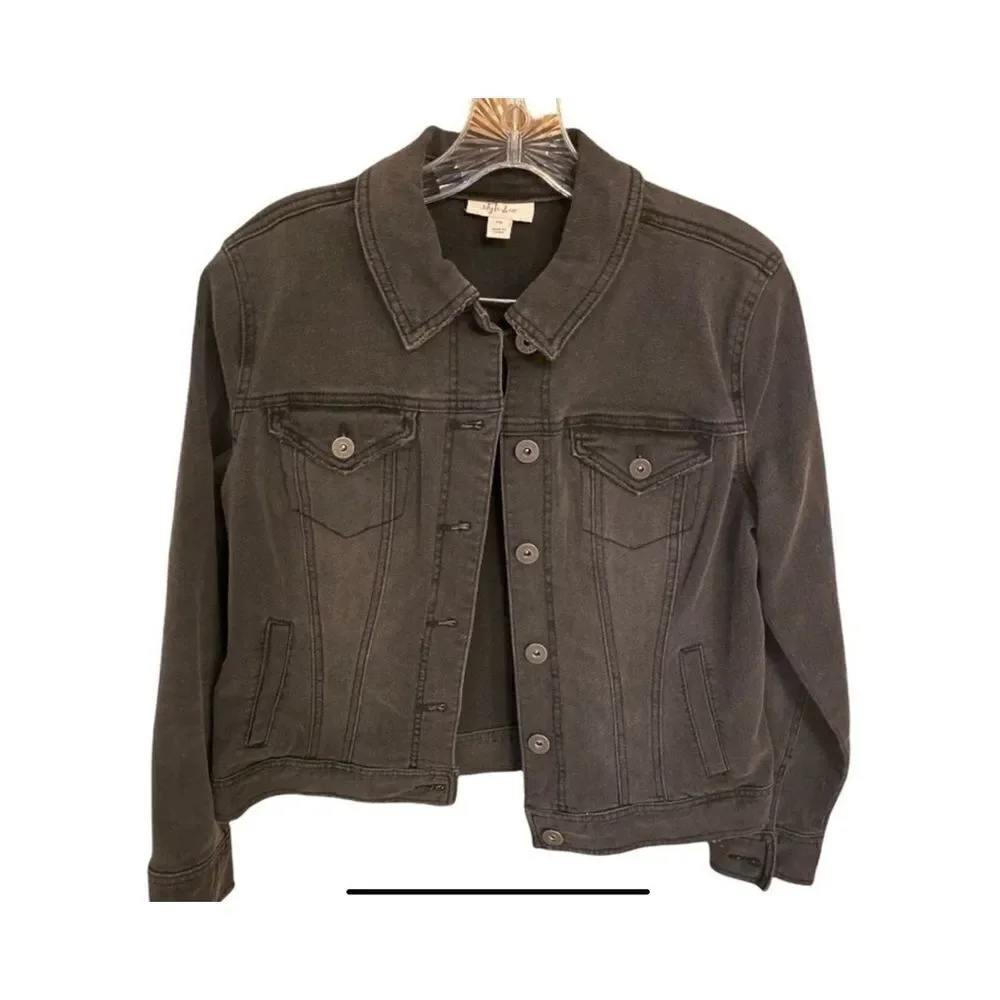 Black Distressed Washed Out Jean Jacket. - Picture 2 of 5